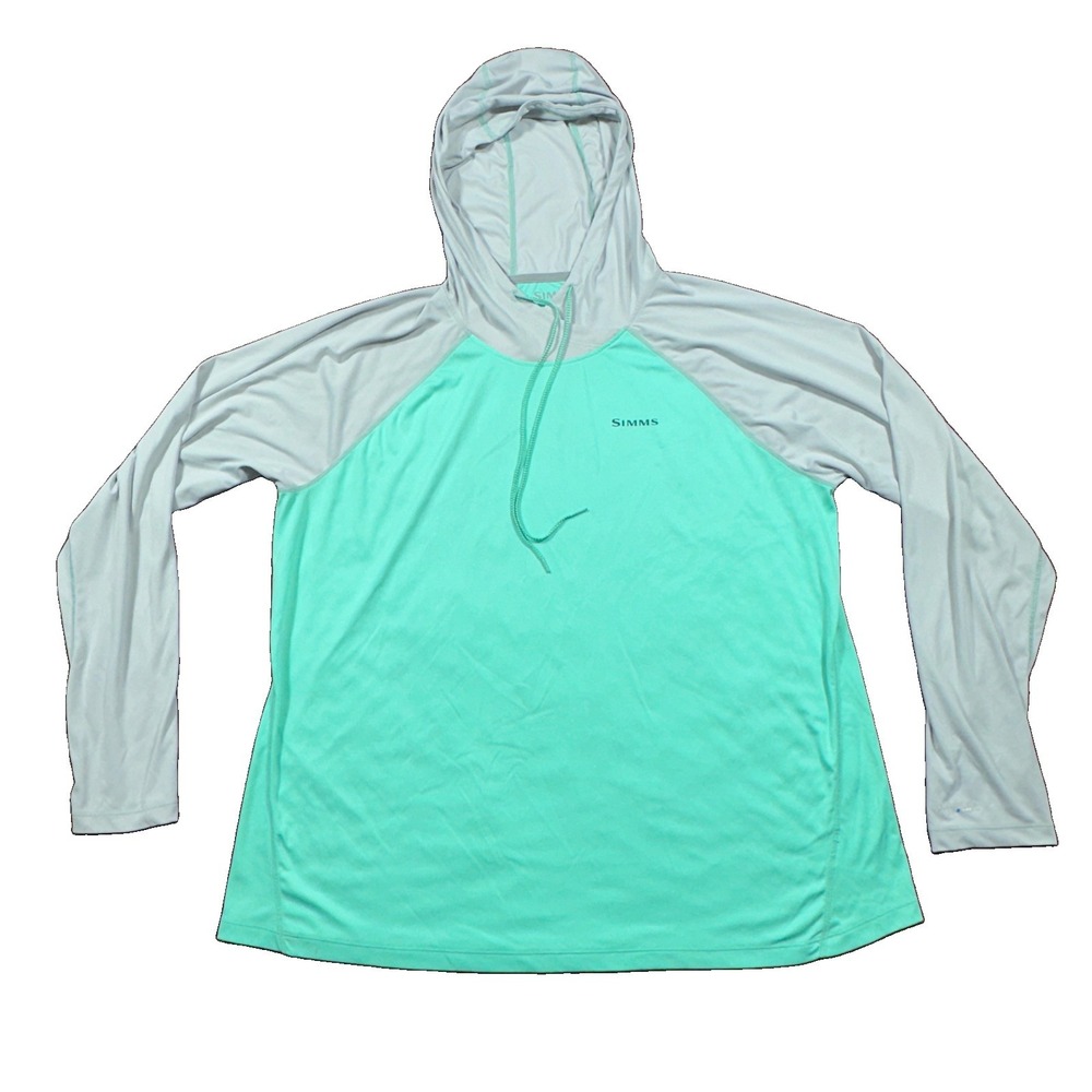 Simms Solarflex UPF Hoodie Fishing Shirt Mens 2XL Green/gray Lightweight
